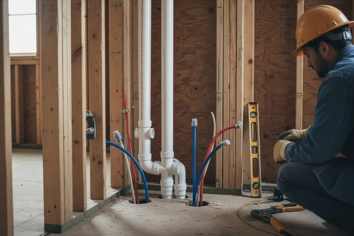 Drain and supply rough-in during Leak Detection in Waukee